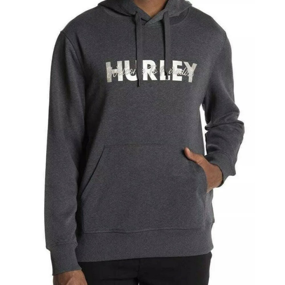 HURLEY HOODIE WELCOME TO PARADISE FLEECE PULL OVER DARK GRAY BNWT HFA21VMP